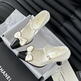 CC POINTED TOE HIGH HEELS IN WHITE MIX BLACK LAMBSKIN GOLD HARDWARE